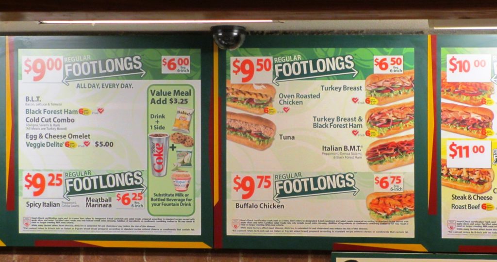 Subway sandwich menu, Denali, Alaska