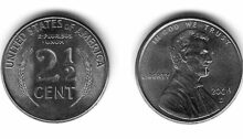 A proposed 2-1/2 cent piece. Graphic created by Mike Tomren.