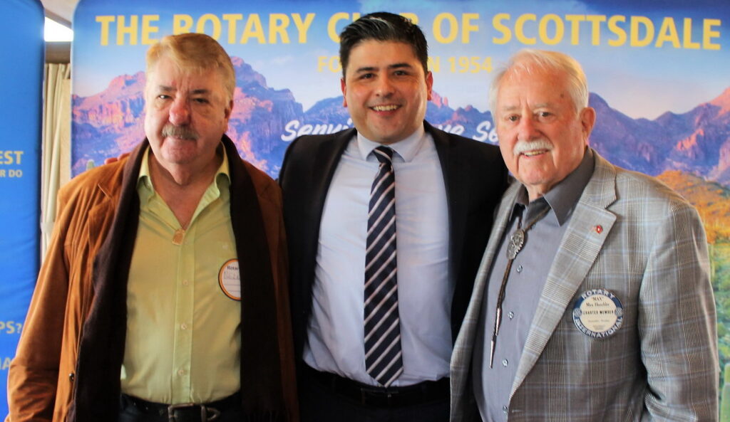 Dr. Bernard O. Otremba-Blanc, former German consul for Arizona; Jorge Mendoza Yescas, consul general of Mexico in Phoenix; and Max Haechler, rotarian and consul emeritus of Switzerland. Image from a Scottsdale Rotary Club event in early 2020. Credit: YourValley.net.