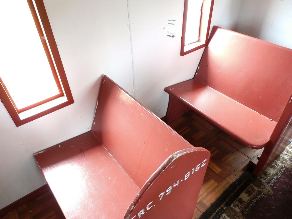 One of two four-person pews