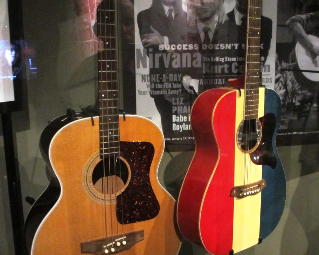 Guild acoustic bass and Buck Owens American acoustic guitar as played during the ‘MTV Unplugged’ concert.