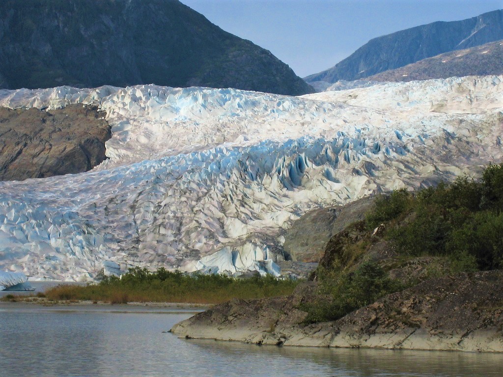 Mendenhall Glacier, in Mendenhall Valley, 12 miles from downtown Juneau.